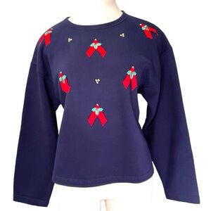 Christmas Sweatshirt Holly Ribbon Theme Vintage 90s